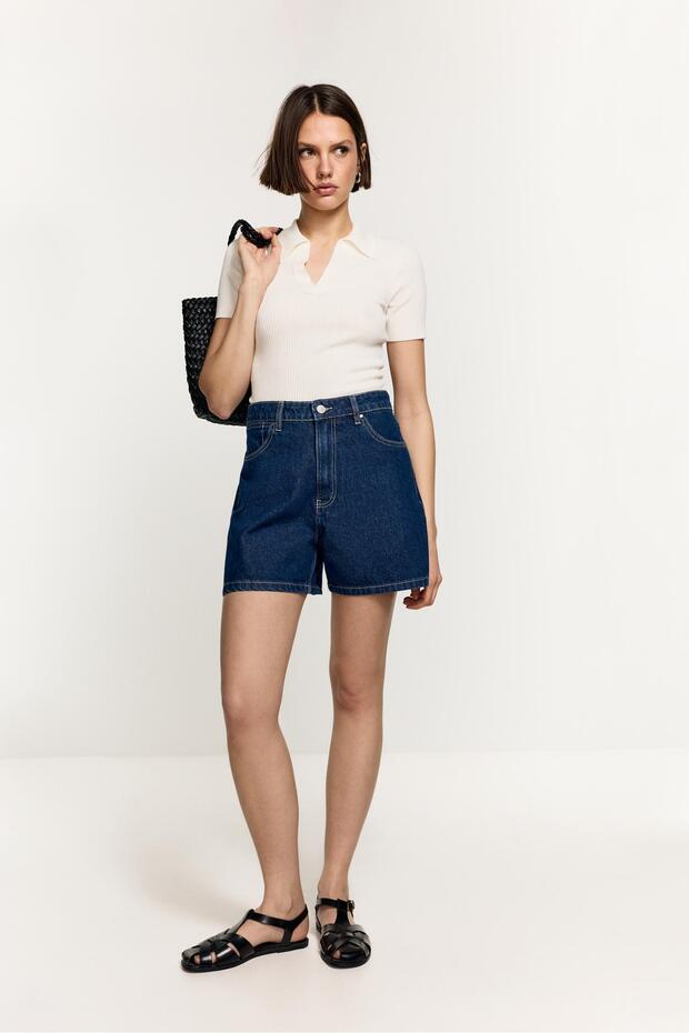 Basic denim mom şort - 1