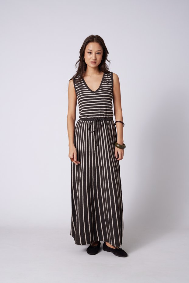 Striped V-Neck Tricot Dress