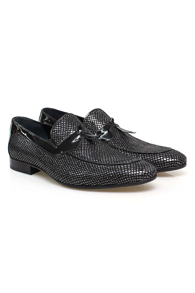 Black Color Laceless Genuine Leather Leather Sole Men's Shoes