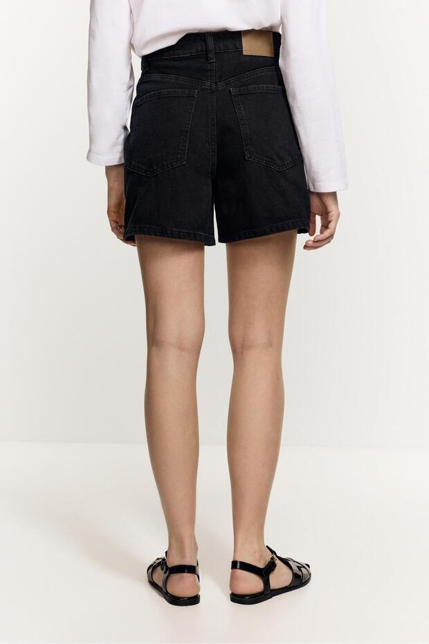 Basic denim mom şort - 4