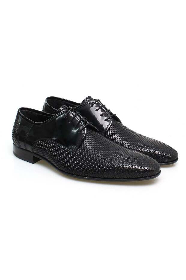 Black Color Lace-Up Genuine Leather Men's Shoes