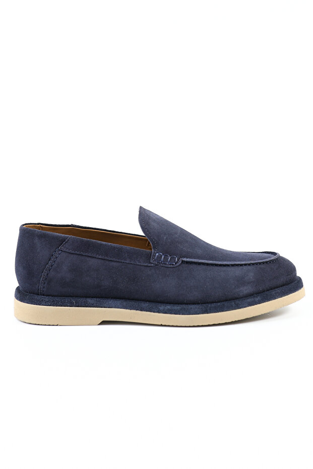 Genuine Leather Navy Blue Suede Loafer Men's Shoes - E4560