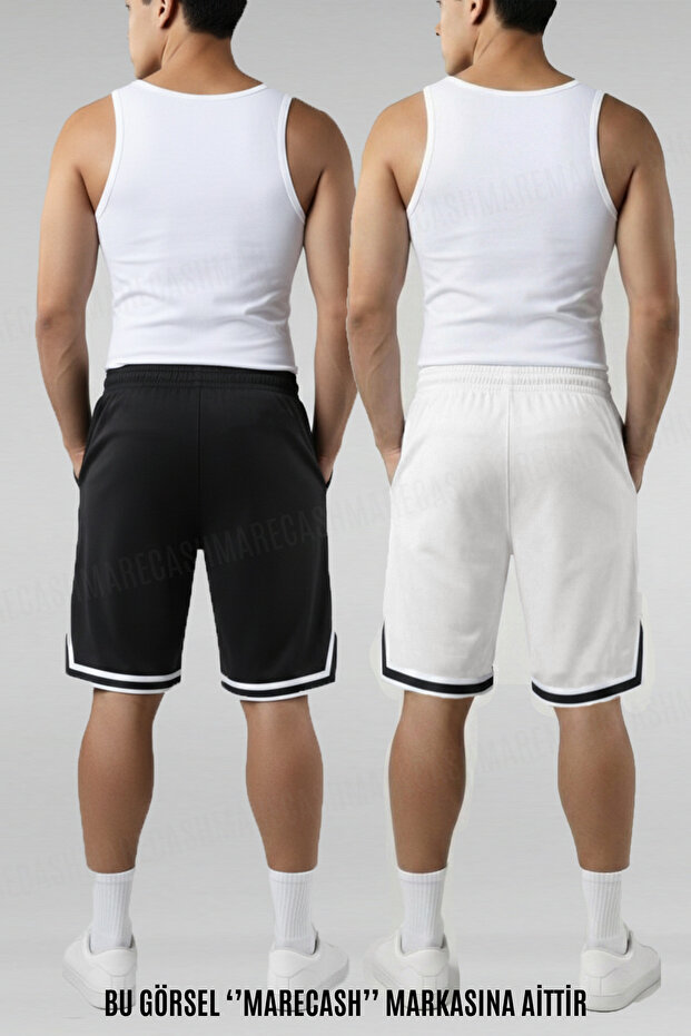 2-Pack Men's Shorts with Striped Cuffs and Slits, with Pockets, Vorteks Fabric, Summer Style