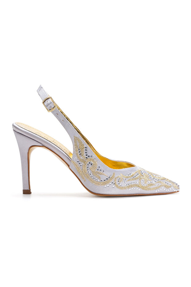 Women's Special Edition Patterned Pointed Toe Evening Dress Shoes Silver