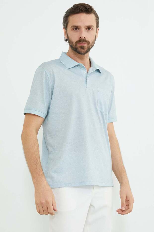 Patterned Single Pocket Polo Collar T-Shirt