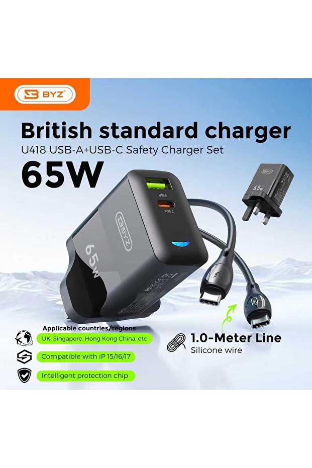 U418 65W USB + Type-C Dual Ports Safety Charger Set