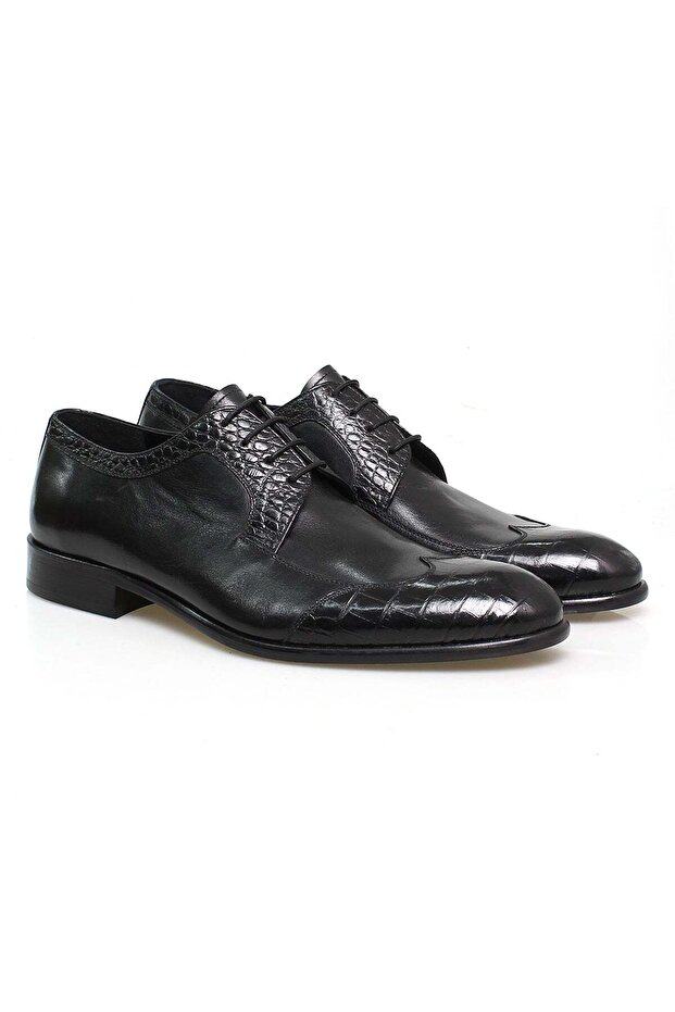Black Color Lace-Up Genuine Leather Leather Sole Men's Shoes
