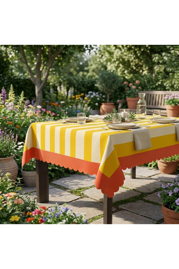 Modern Colorful Striped Tablecloth Stain-Resistant Stylish Design for Garden Balcony