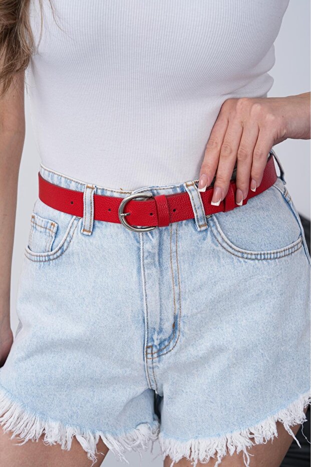 Women's Basic Red Belt Trouser Belt Dress Belt Shirt Belt Coat Belt