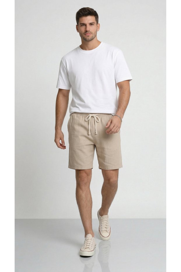 Men's Beige Cotton Shorts Muslin Textured Lightweight Breathable Daily Use