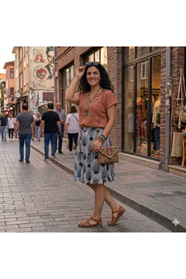 Belmando Viscose Fabric Bohemia Patterned Midi Skirt 60 cm (Size Range 38-52)