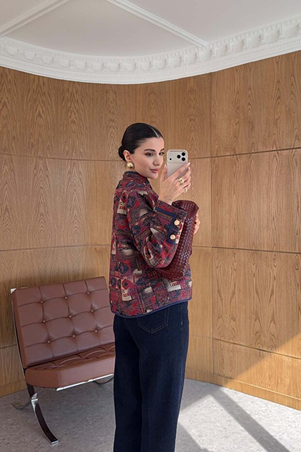 Gold Buttoned Patterned Jacket - 3