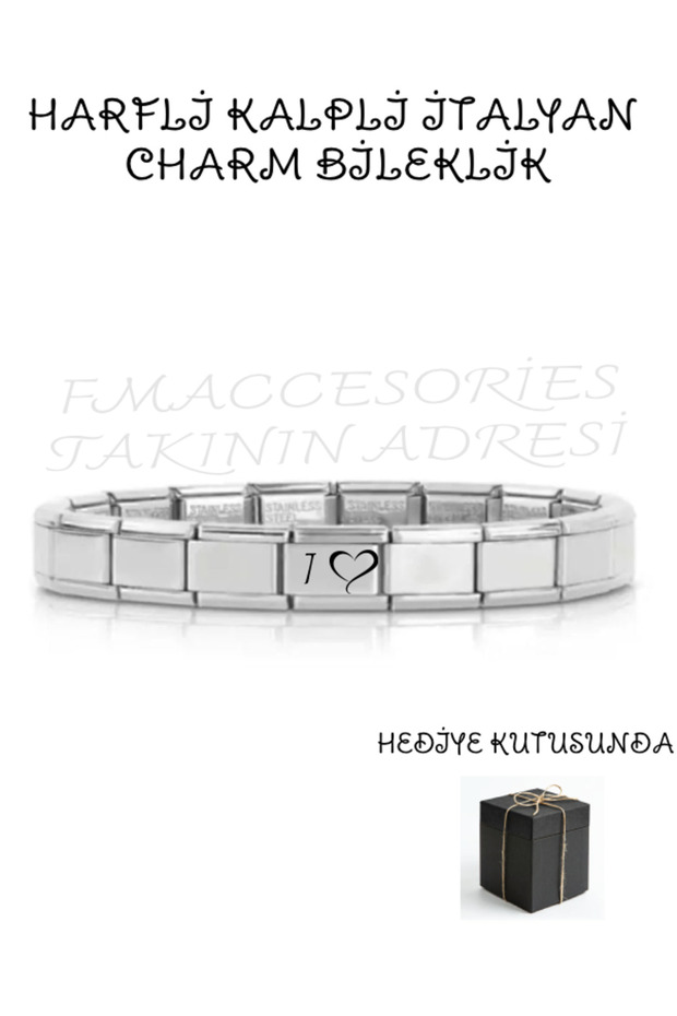 Steel Bracelet with Italian Charms Heart Letter Non-Tarnish Non-Fade Best Gift 1 Piece Unisex Boxed