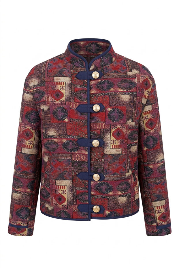 Gold Buttoned Patterned Jacket - 1