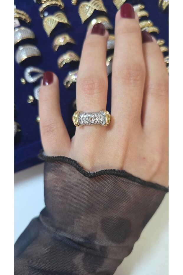 Premium Design Zircon Stone Sparkling Women's Double Color Ring Adjustable Without Number