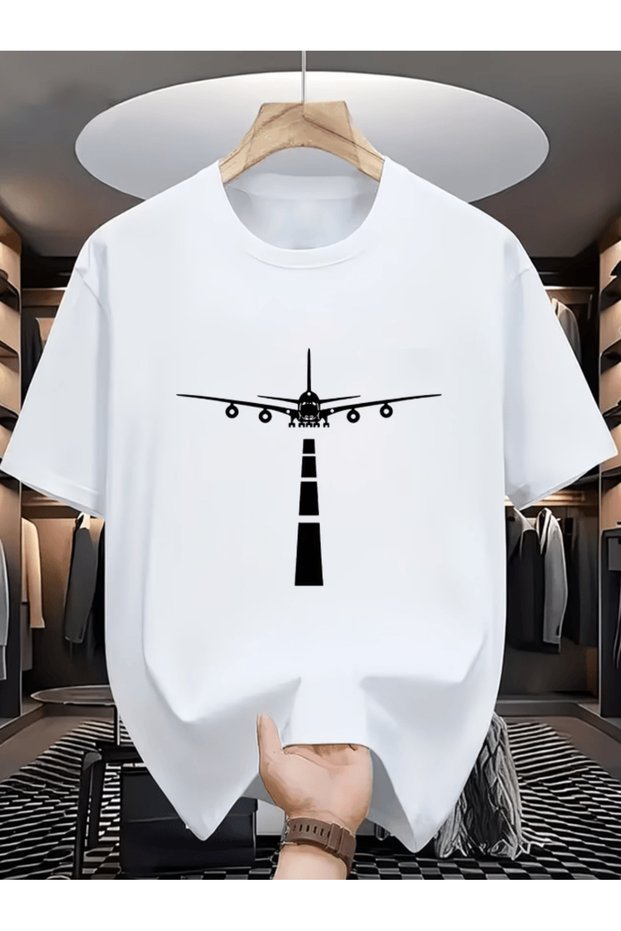 Premium Oversize T-Shirt with Printed Airplane Landing Design