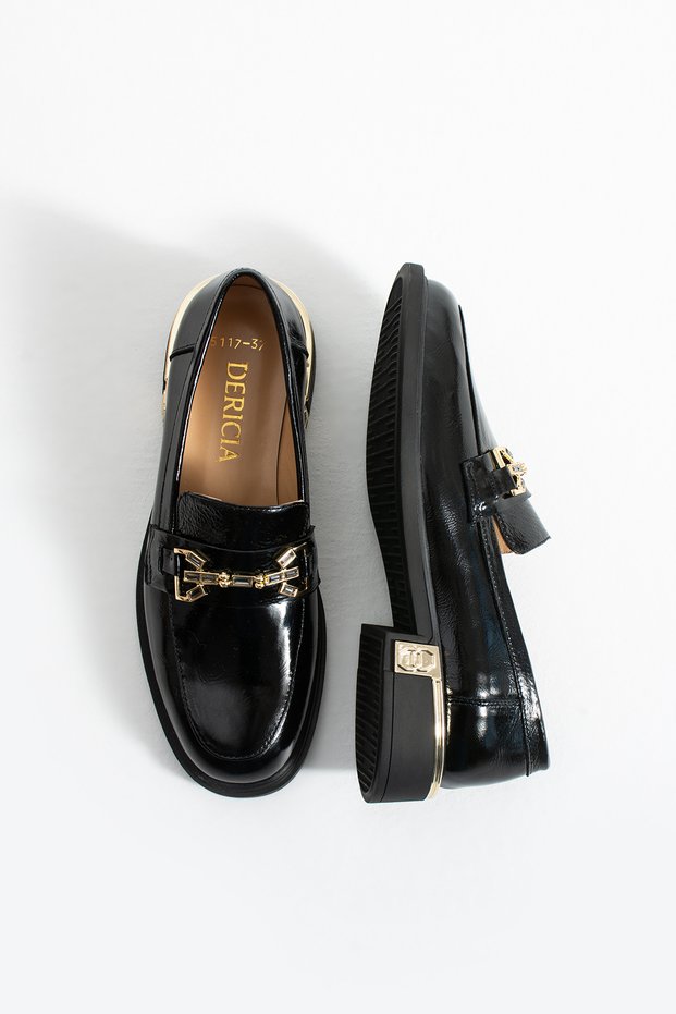 Harbor Genuine Leather Black Patent Leather Daily Comfortable Women's Loafer Shoes