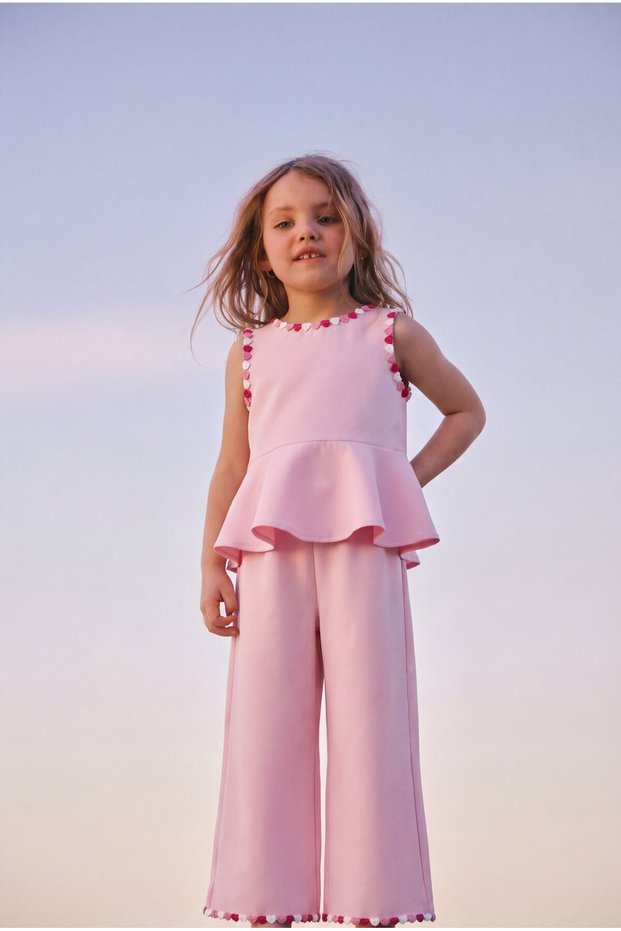 Girl's Cotton Pink Heart Detailed Blouse and Trousers Set