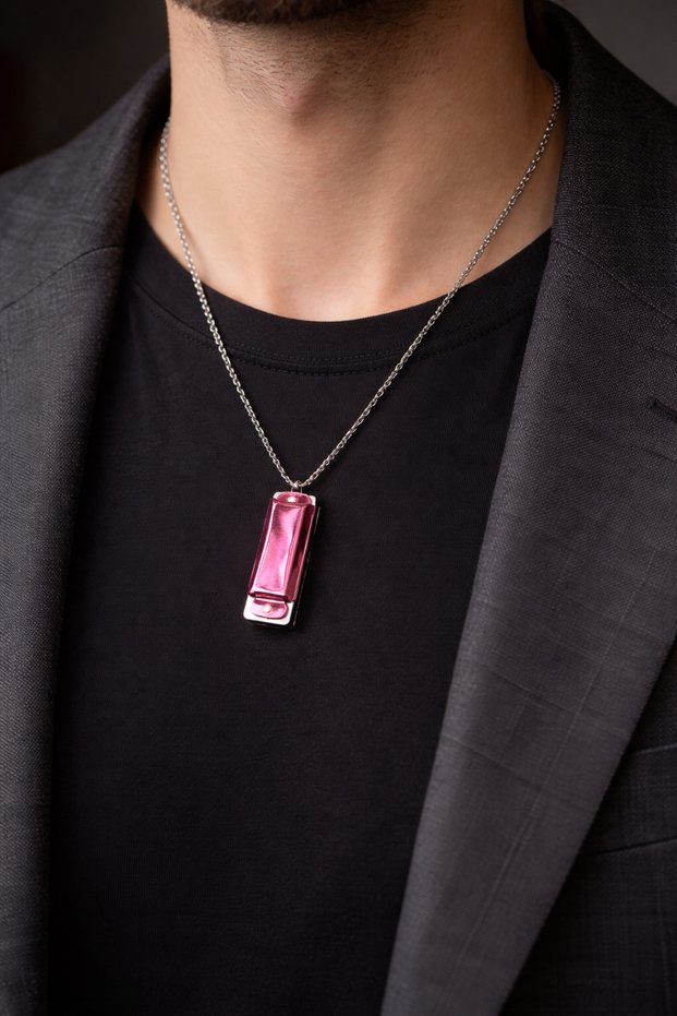 Unisex Metal Harmonica Necklace 60 cm Chain Pink Color Music Themed Accessory