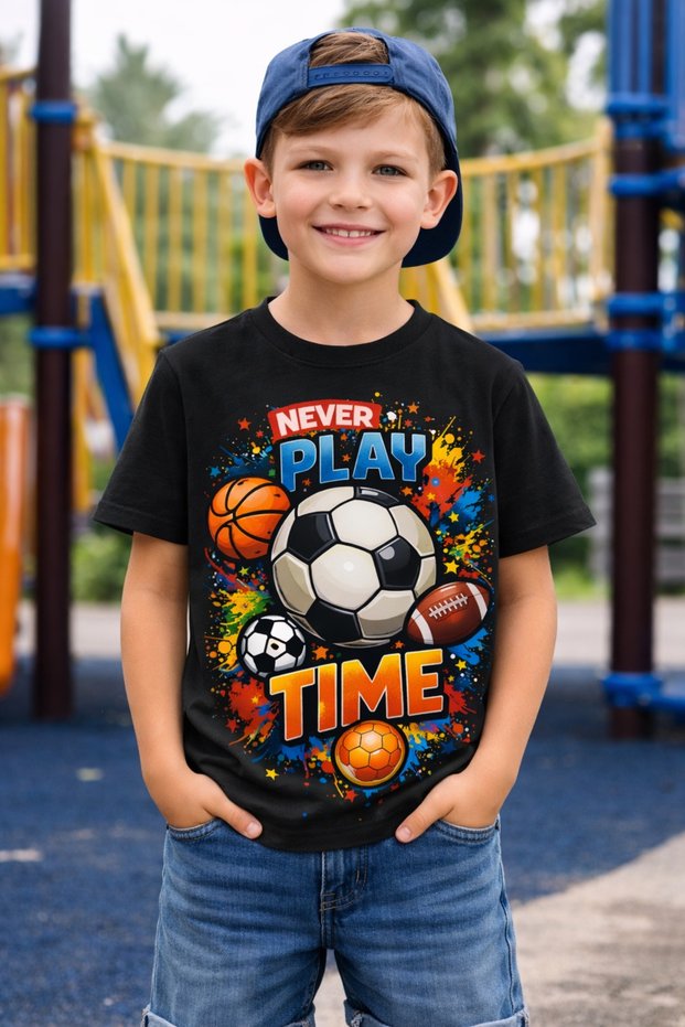 100% Cotton Never Play Time Printed Kids T-Shirt