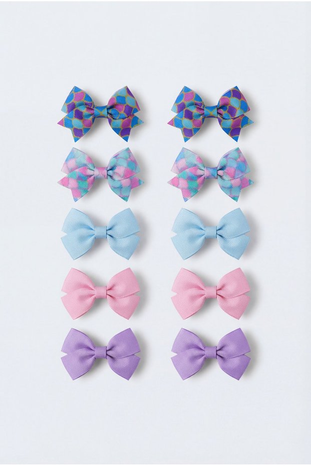 Girl's Colorful Ribbon Bow 8-Piece Buckle Set