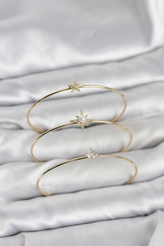 Gold Color Polar Star Model Zircon Stone 3-Piece Women's Bracelet Combination