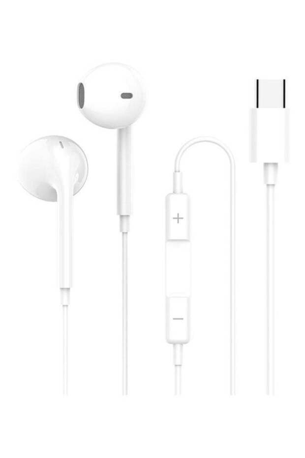 سماعات أذن سلكية مع منفذ USB من نوع C باللون الأبيض