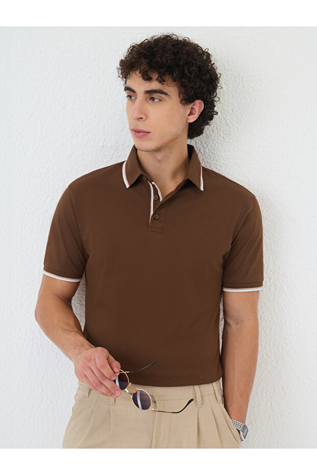 Men Brown Solid Pique Polo