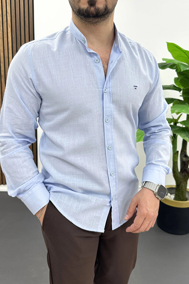Men's Hakim Collar Cotton Shirt Light Blue Edw474