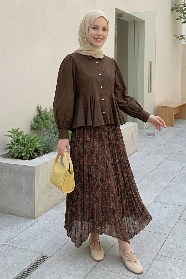 Ethnic Patterned Brown Skirt - 1