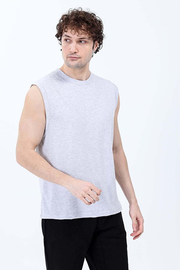 Men's Crew Neck Basic 100% Cotton Sleeveless T-Shirt Gray - 26Y 1000