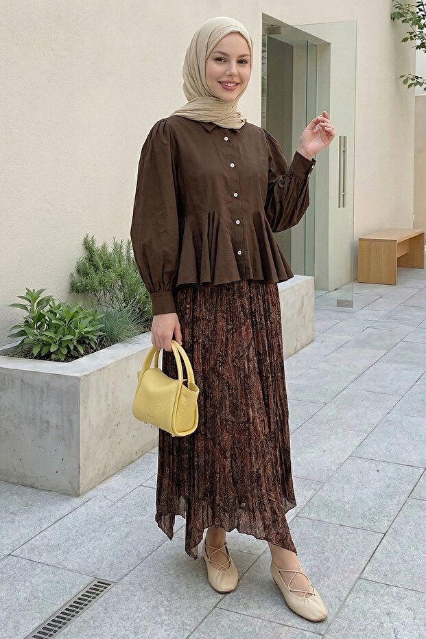 Ethnic Patterned Brown Skirt - 3