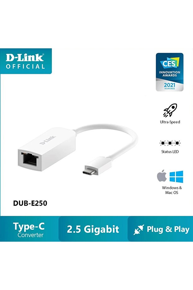 محول DUB-E250 من USB-C إلى إيثرنت جيجابت 2.5 جيجابت