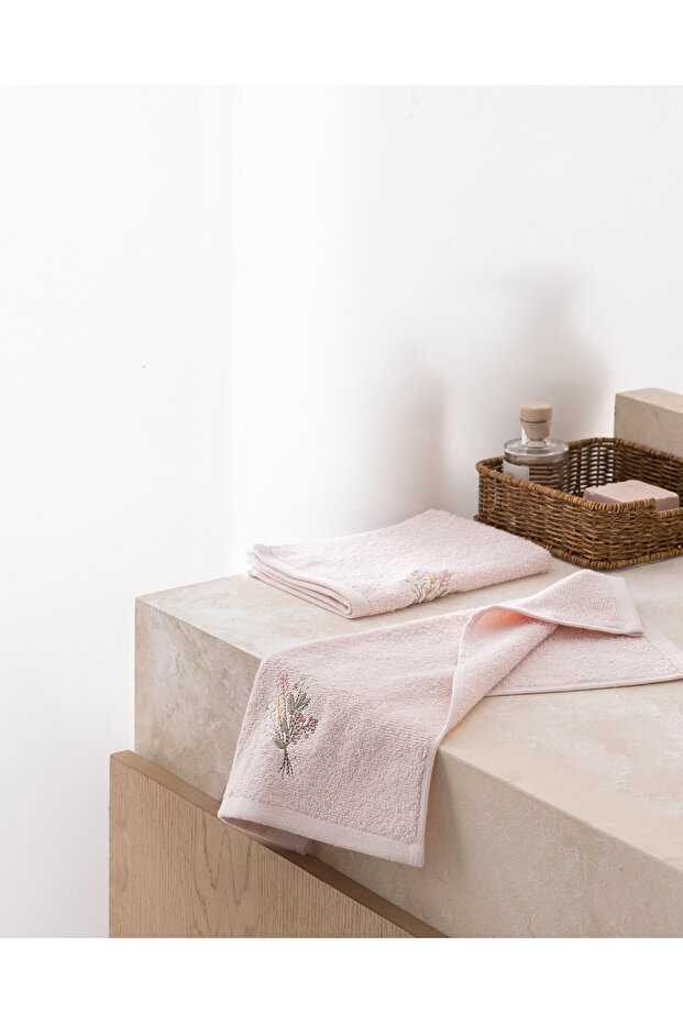 Arsor 2-Pack 100% Cotton Embroidered Hand Towels - Powder - 30X45 cm