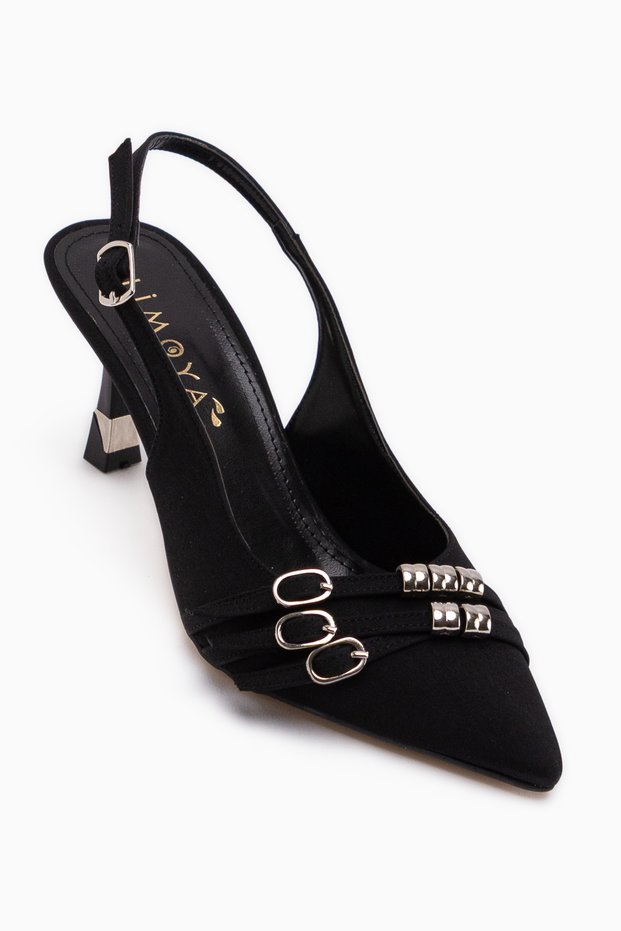 Rosy Black Buckle Women's Heeled Shoes
