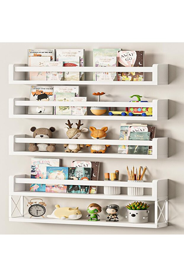 ® 24-inch Floating Bookshelves for Wall, White Nursery Book Shelves Set of 4+1