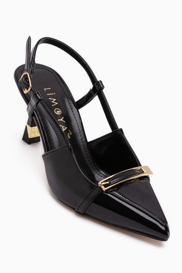 Renita Black Buckle Women's Heeled Shoes