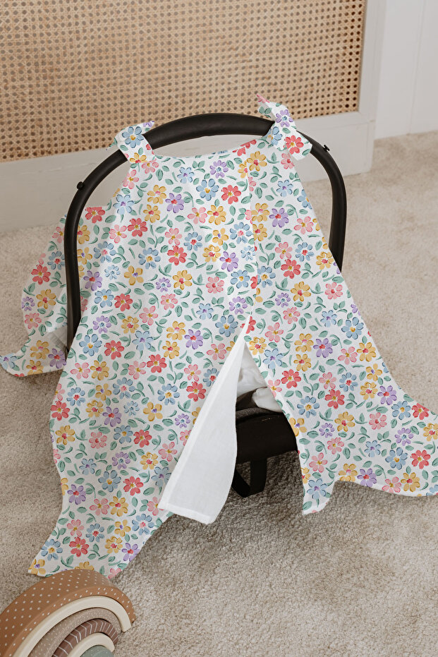 100% Cotton Muslin Stroller Cover | Soft and Breathable Fabric - Flower Breeze