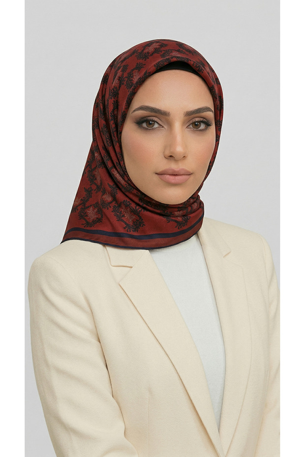 وشاح من الرايون بنقشة السارماشيك - أحمر / بورجوندي