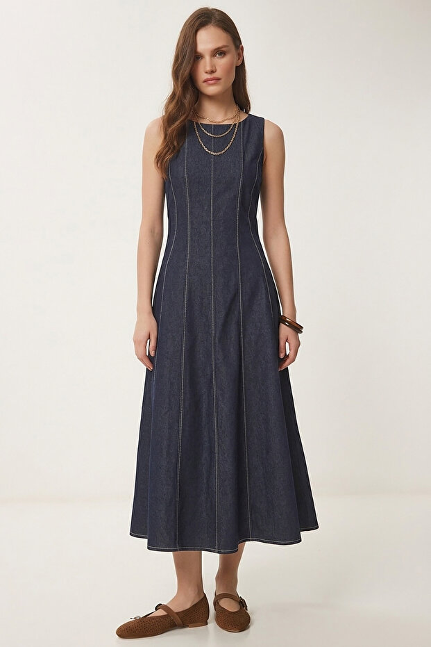 Long Summer Tencel Dress Lzh0023 Dark Navy Blue