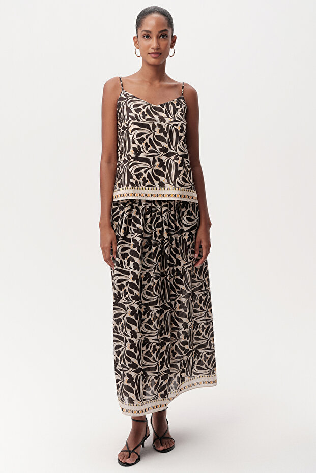 Strappy V-Neck Patterned Regular Blouse - 5
