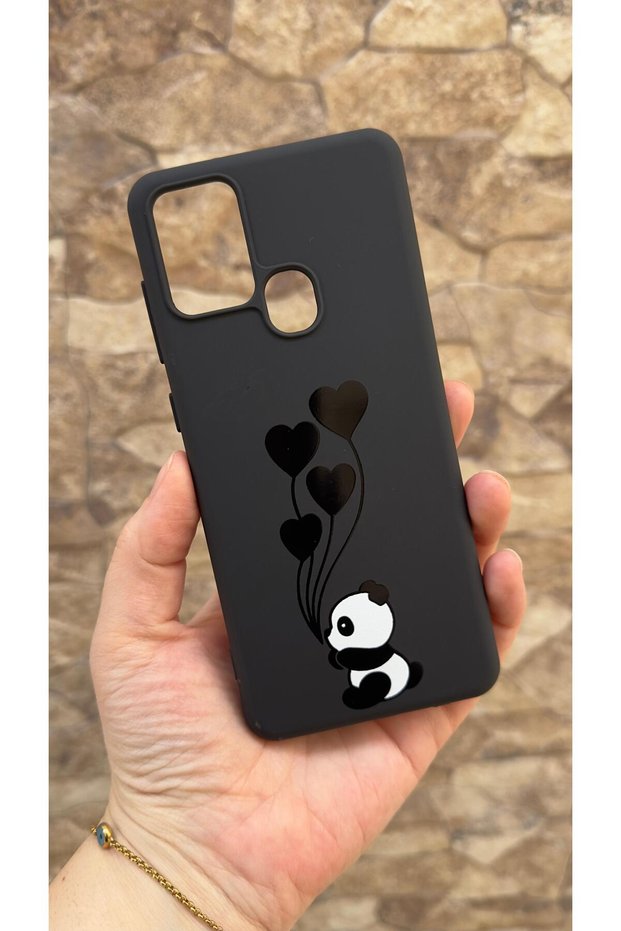 Oppo A15/A15S Compatible Hearted Panda Patterned Silicone Shock Absorbing Classic Protected Rubber Case