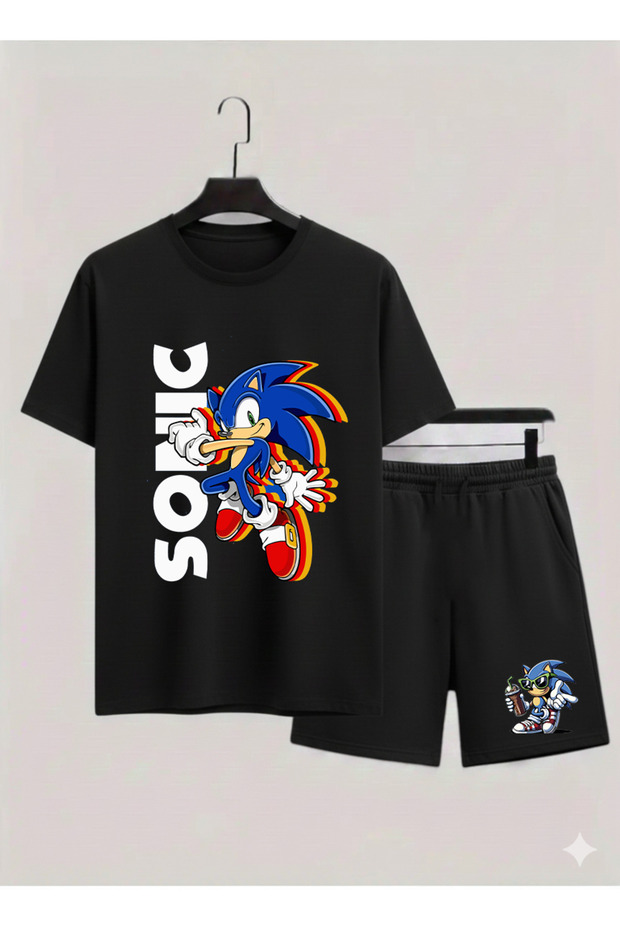 Sonic the Hedgehog Printed 100% Cotton Crewneck Children's T-Shirt-Shorts Two-Piece Set