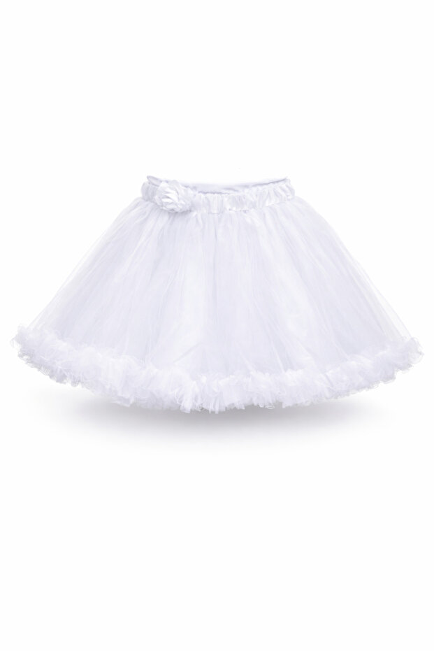 Girl's White Ruffled Tulle Skirt 5-13 Years Fluffy Design