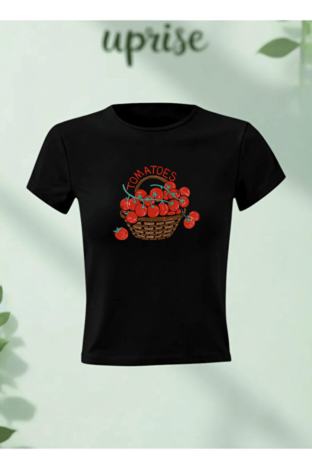 Tomatoes Printed Cotton Lycra Body Tee Crop T-Shirt