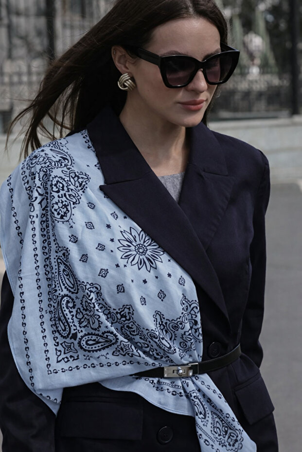 Light Blue Textile-Free Kujten Model 70*70 Four Seasons Thin Scarf