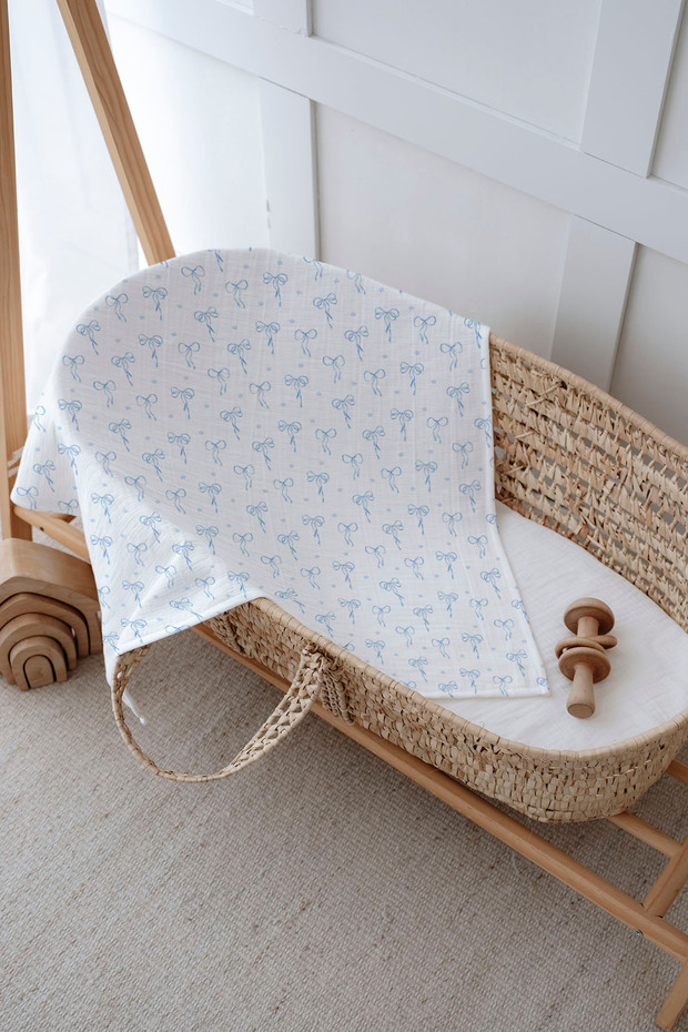 Muslin Coverlet - Pureline Series - Blue Dainty Bows