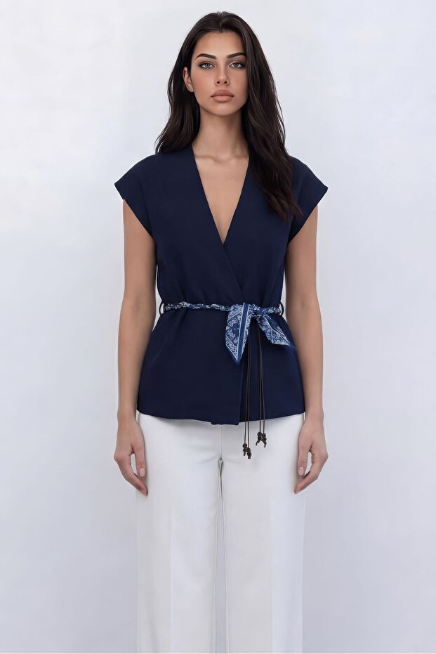 Women's Waist-Tied Gold Buttoned Vest