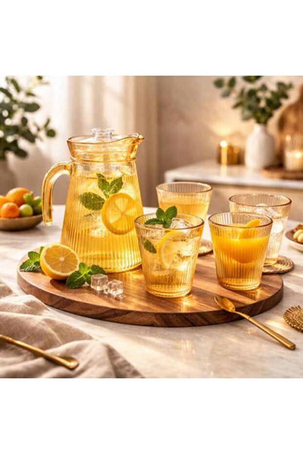طقم تقديم ماء أنيق من 5 قطع بتصميم مخطط عمودي