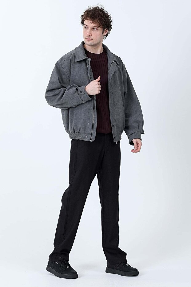 Men's Zippered Slim Jacket with Snap Detail and Double Pockets, Gray - 26Y 99544